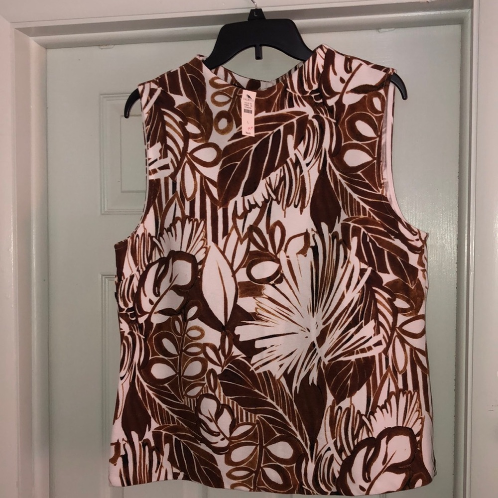 NWT Talbots brown and white sleeveless tropical print top Size L